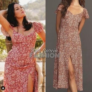 NEW Reformation Baxley Midi Dress - La Vie En Rose Floral Red White Party Causal